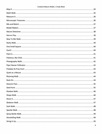 table of contents for homeschool nature study curriculum
